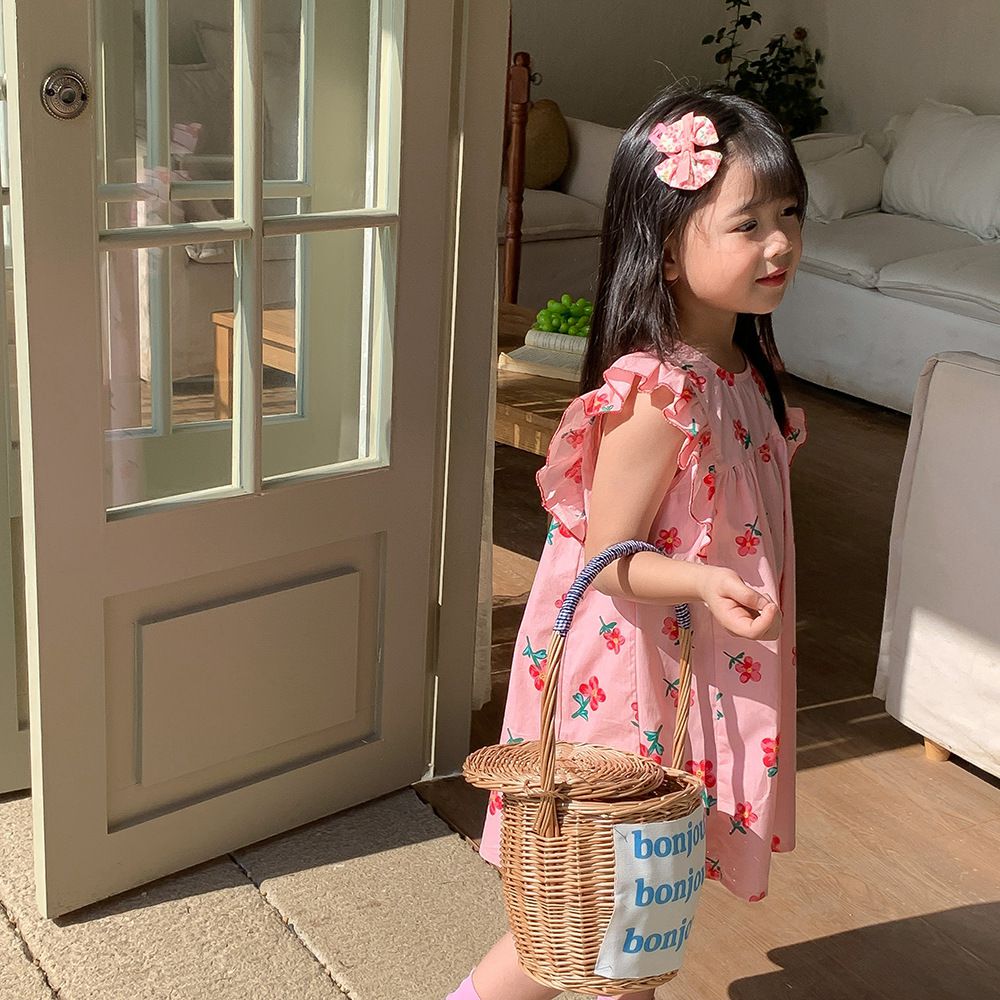 浪漫荷葉袖棉質連身洋裝-繽紛愛心-白色