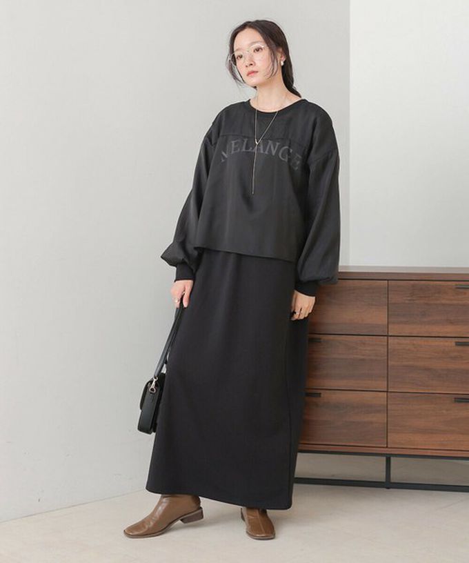 日本 Bab - [穿搭上手]薄紗層次運動風長袖洋裝-黑