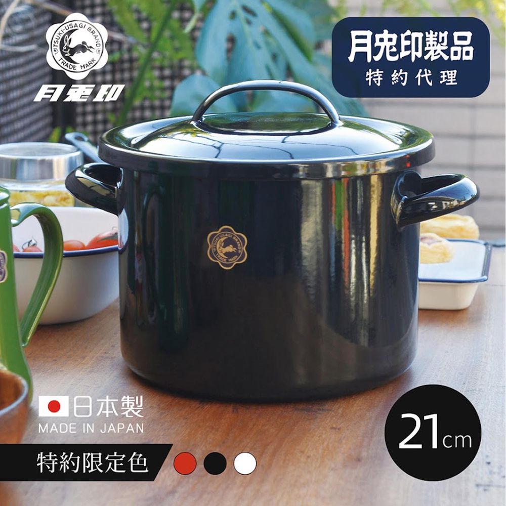 日製雙耳琺瑯湯鍋(附蓋)-時尚黑(特約代理限定色) (21cm)