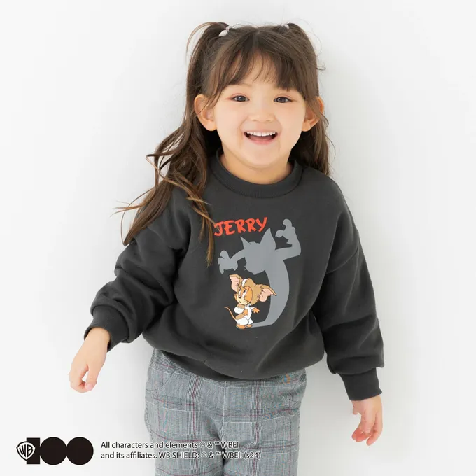 日本 Chil2 - 限定聯名 縮口印花長袖上衣-TOM&JERRY-黑影-奶油杏