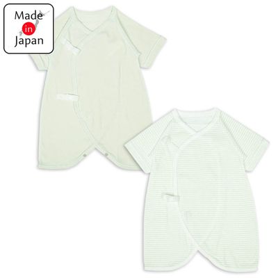 akachan honpo - 7分袖蝴蝶裝2件組-簡約-綠色 (50~60cm)-日本製