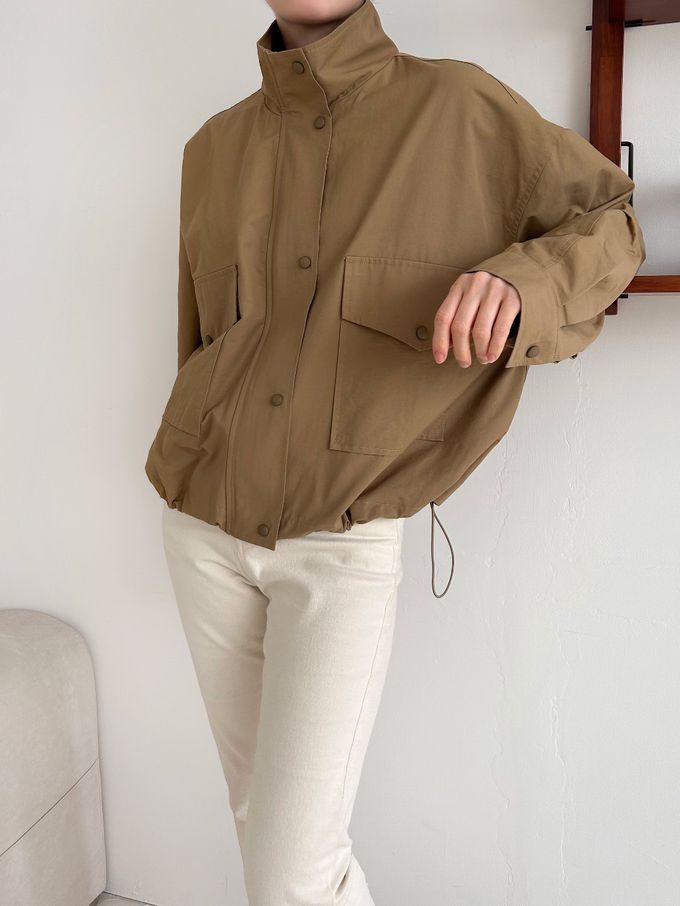 韓國女裝連線 - 秋季必備！短版風衣外套-深卡其 (FREE)