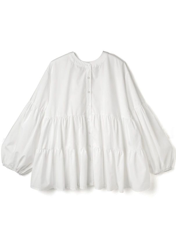 日本 GRL - 森林系層次泡泡長袖上衣-天使白 (F)