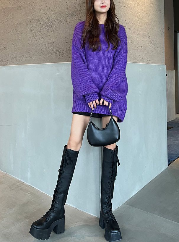 日本 GRL - 慵懶感落肩長版針織上衣-秋日橘 (F)