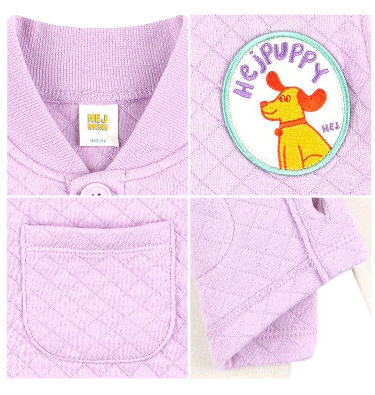 韓國 HEJMINI - 小狗徽章單排釦鋪棉背心