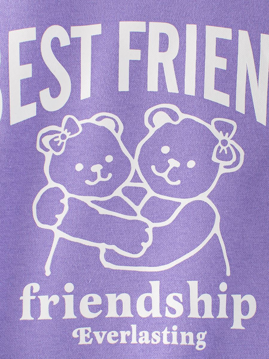 加絨圓領長袖上衣/大學T-熊熊朋友-紫色