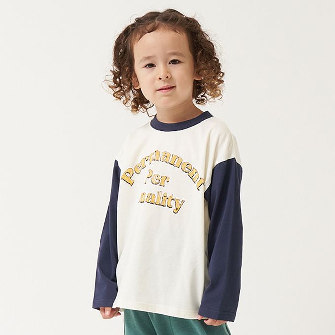 日本 b-ROOM - 100%棉 簡約logo撞色長袖上衣-炭灰