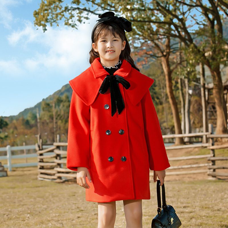 披肩可拆卸落肩短毛保暖大衣-米色