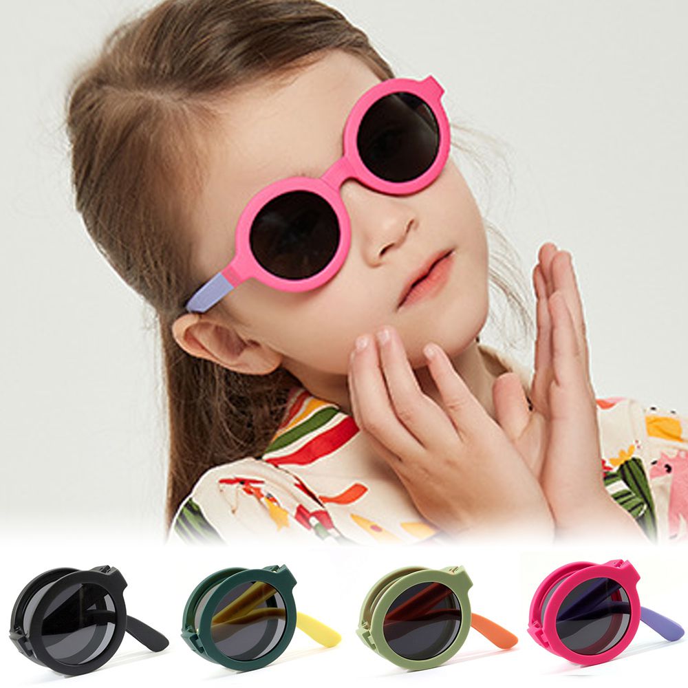 ALEGANT - 輕巧時尚紫月荷兒童專用輕量矽膠彈性折疊太陽眼鏡│UV400圓框摺疊偏光墨鏡