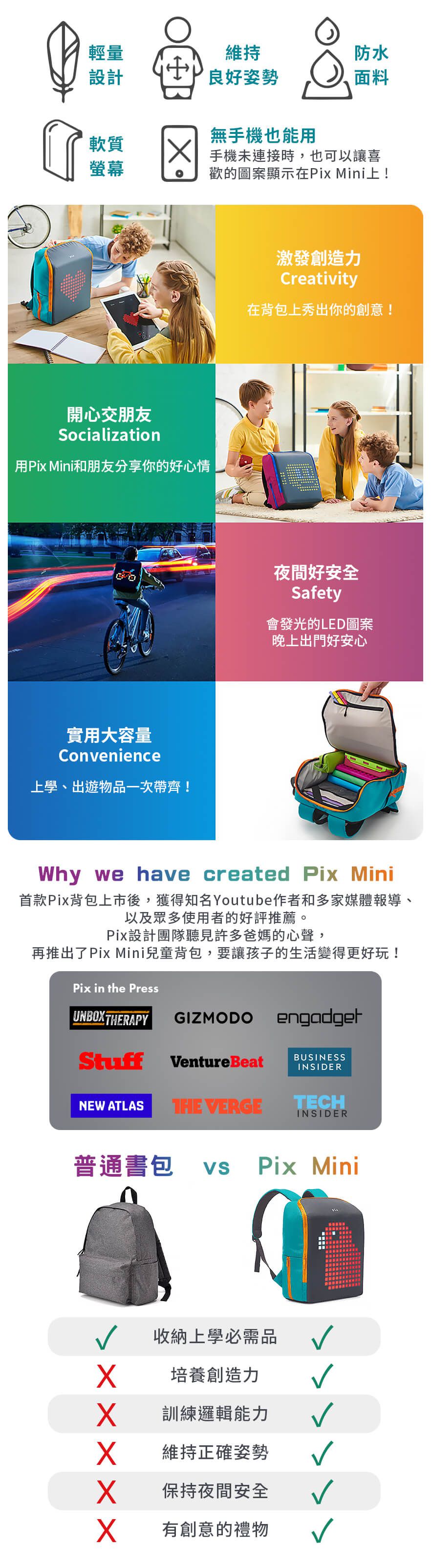 美國 Pix Mini - 兒童防水LED智能互動背包-橘