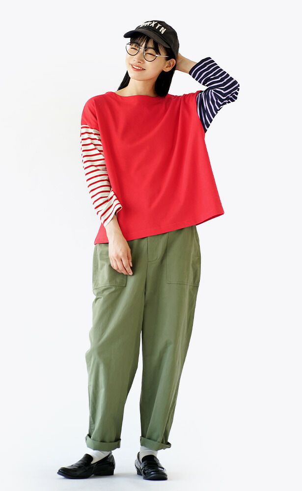 日本 zootie - 撞色條紋拼接薄長袖上衣-薰衣草