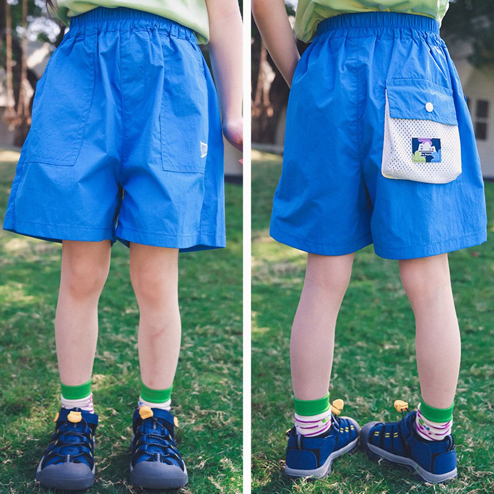 運動休閒速乾五分褲-後口袋-湖藍