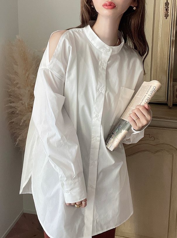 日本 GRL - 慵懶風露肩襯衫/薄外套-天使白