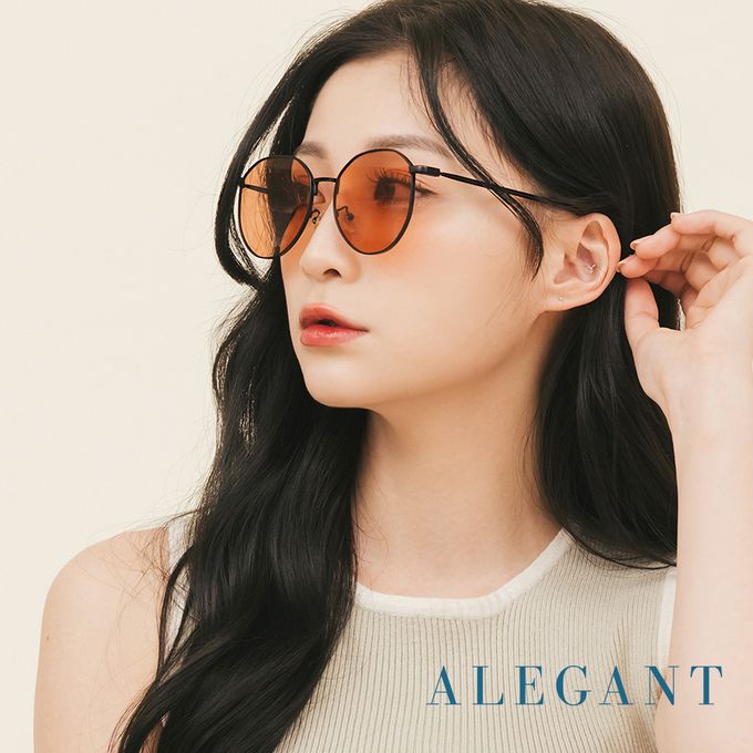 ALEGANT - 黃丹橘簡約精緻金屬圓框墨鏡│UV400太陽眼鏡