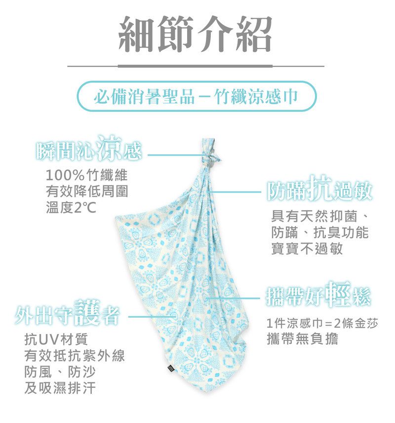 La Millou - 竹纖涼感巾_嬰兒包巾/哺乳巾/推車蓋巾-聖托里尼魚-120 公分 x 100公分(+,- 2-3 公分)