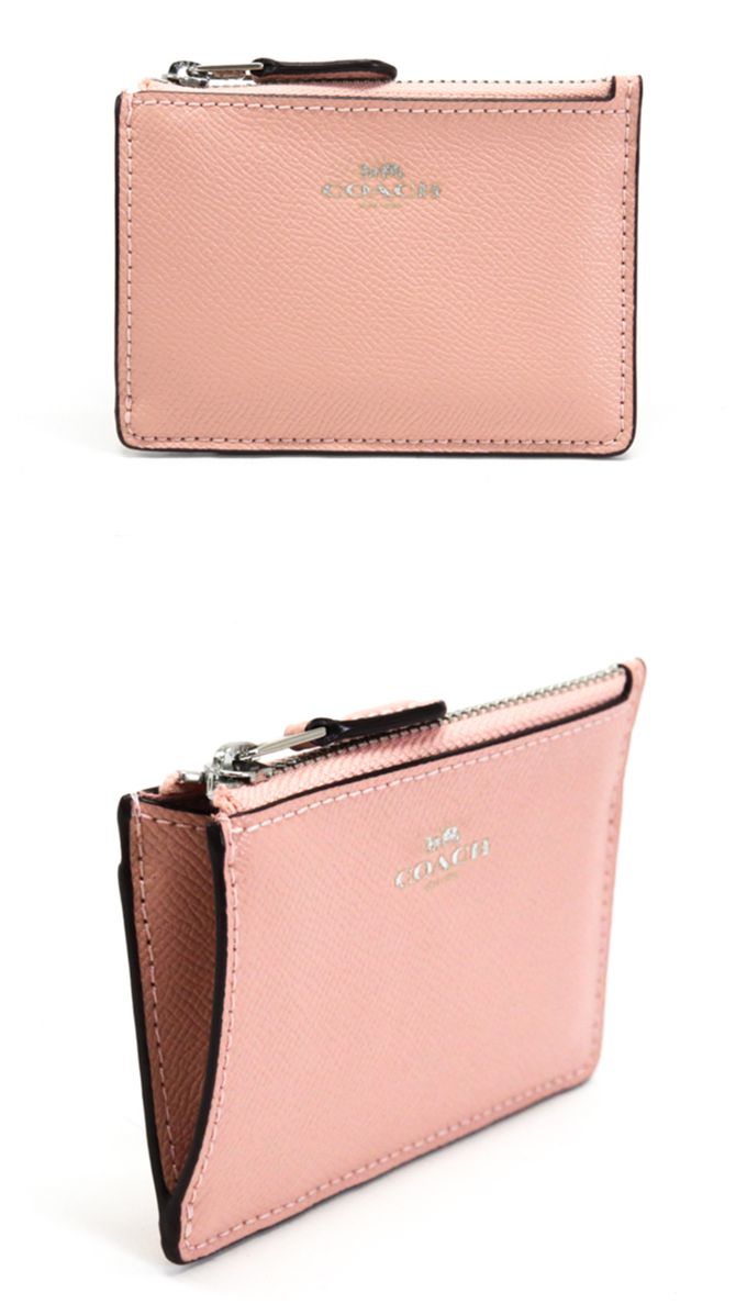 COACH - 滿版LOGO拉鍊鑰匙零錢包 (淺粉)