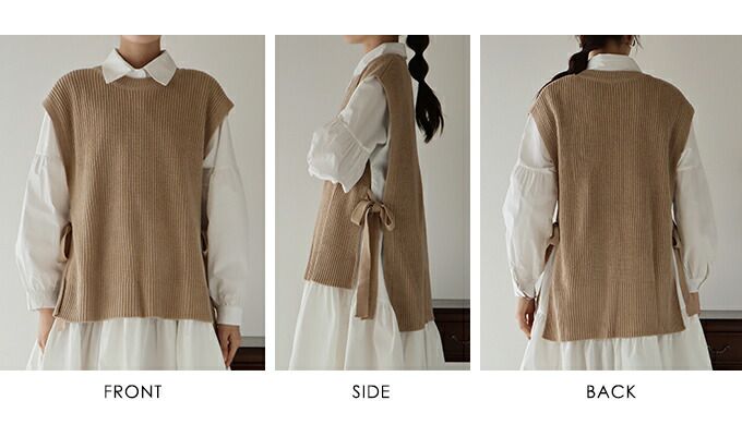 日本 BLUE EAST - 柔軟文藝綁帶針織背心-可可