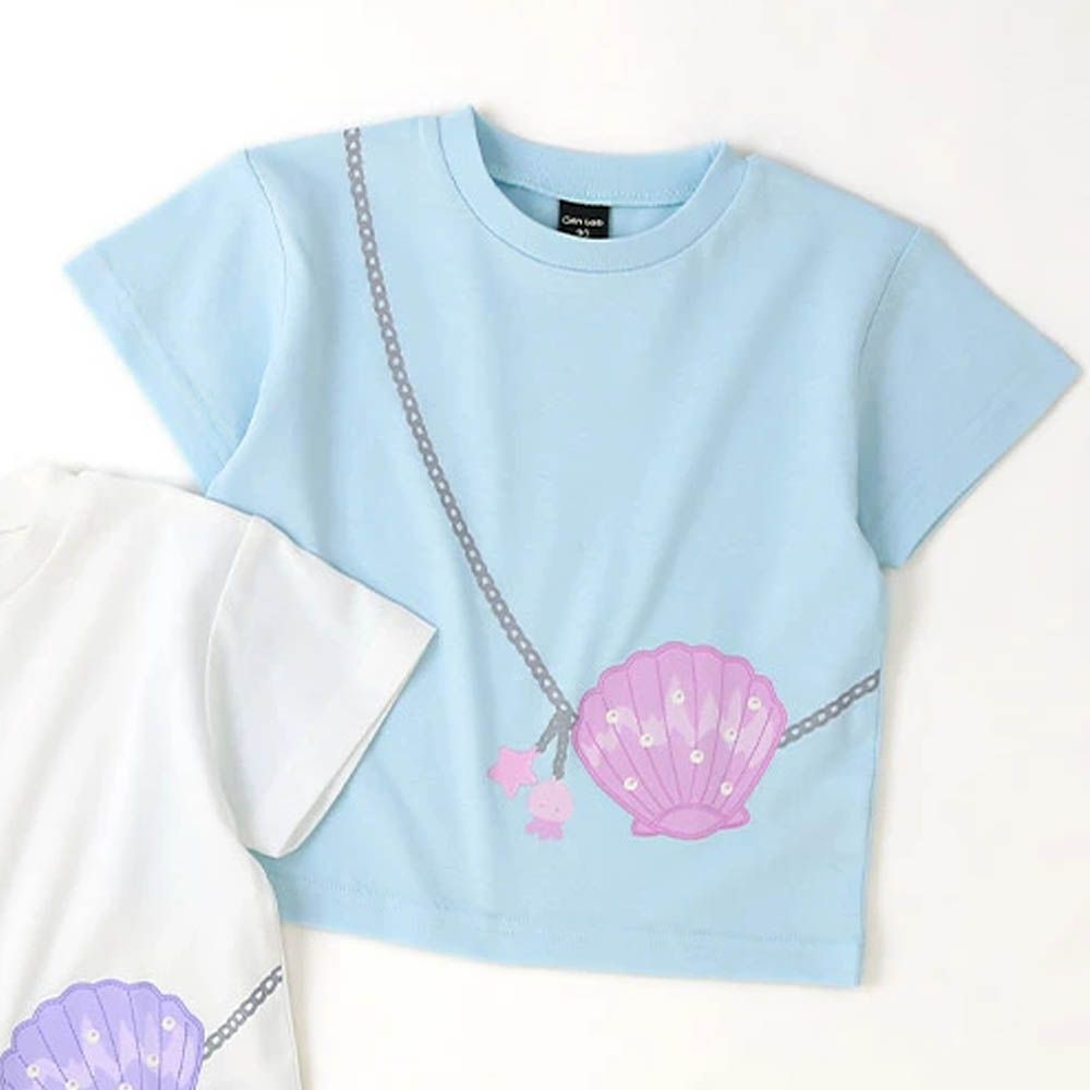 甜美女孩圓領短袖上衣-貝殼包包-水藍