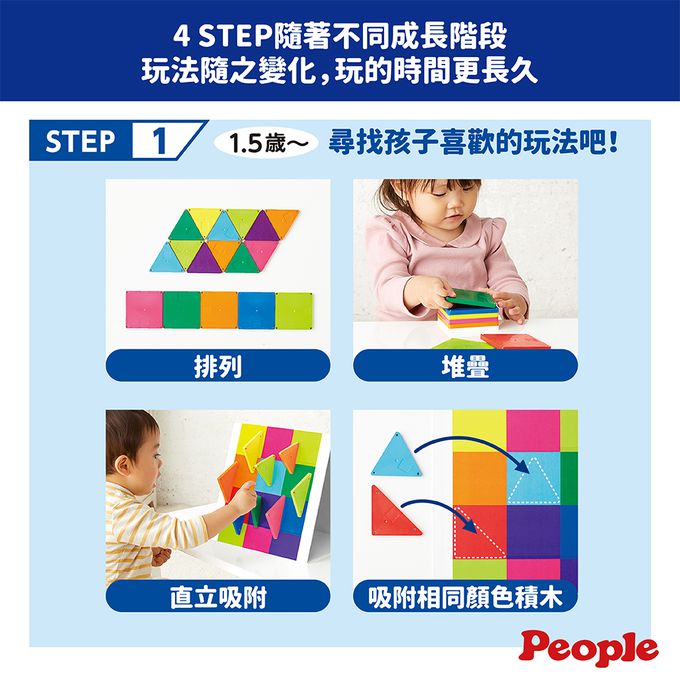 日本 People - 益智磁性積木BASIC系列-平面積木豪華組(附吸附板)(1歲6個月以上~ )