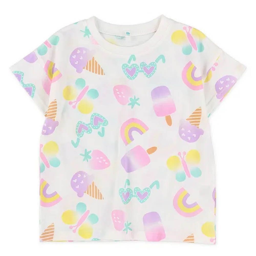 夢幻配色印花短袖上衣-白