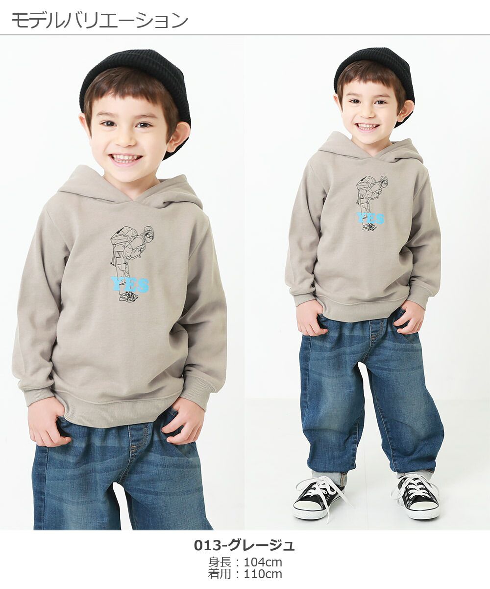 日本 devirock - 純棉裏起毛 定番百搭印花連帽長T-WHIMSICAL-咖啡