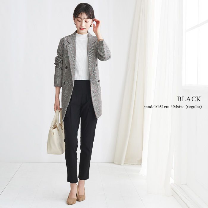 日本女裝代購 - 舒適修身彈性 打褶小尻美腿褲-咖啡