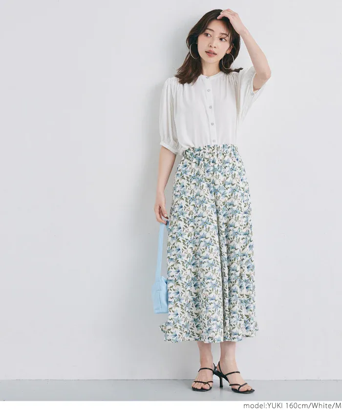 日本 COCA - 質感圓領泡泡短袖雪紡襯衫-白