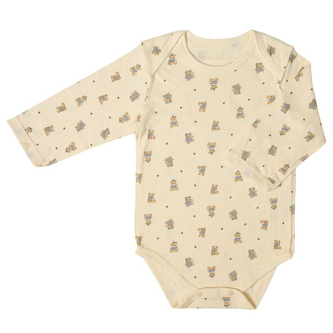 akachan honpo - 長袖套頭包屁衣2件組-蓬鬆棉 小熊-藍色