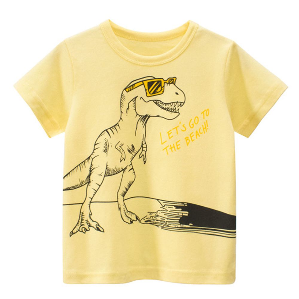 短袖棉T-墨鏡恐龍-淺黃色