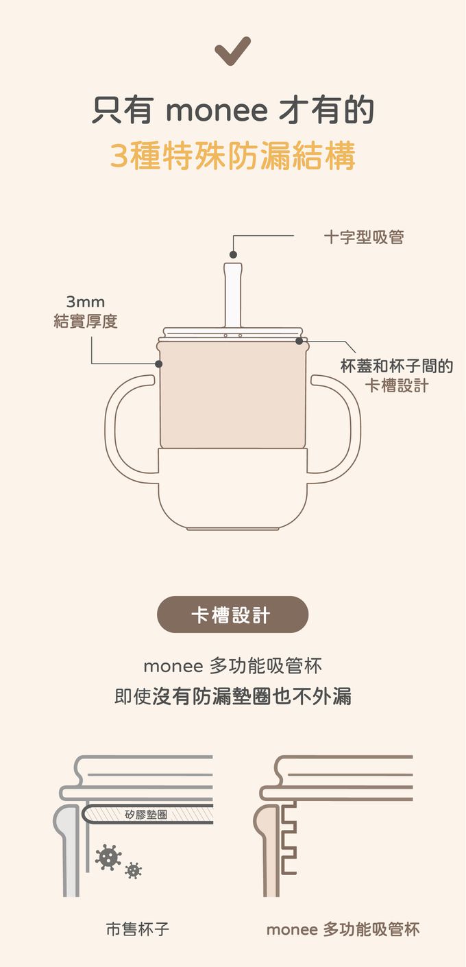 韓國 monee - 100%白金矽膠學習水杯-奶茶棕-200ml(250max)