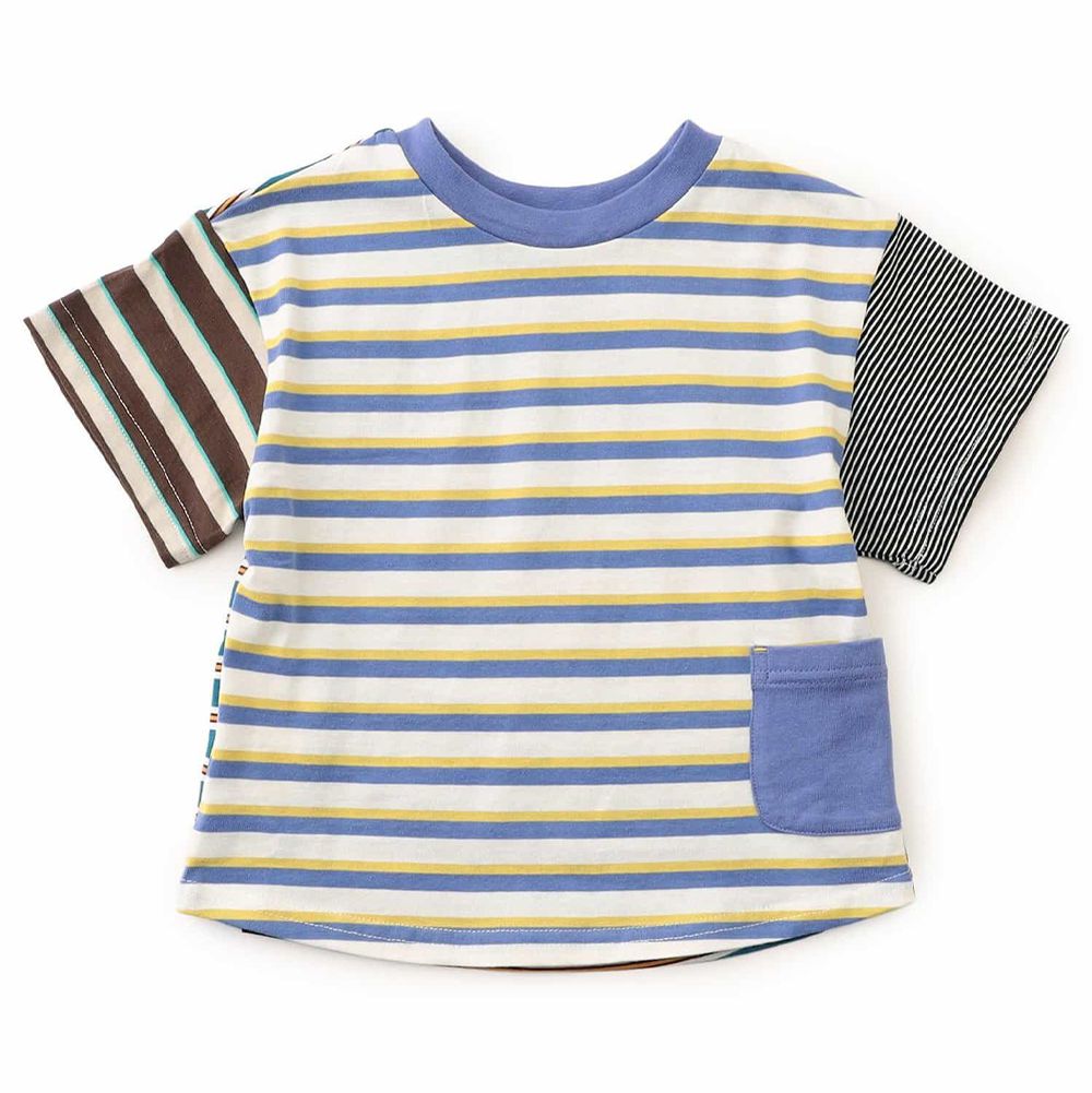 超人氣 正反OK！短袖上衣-條紋撞色-白x咖x藍