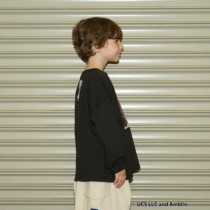 日本 b-ROOM - 聯名款 印花長袖上衣-回到未來電影場景-黑