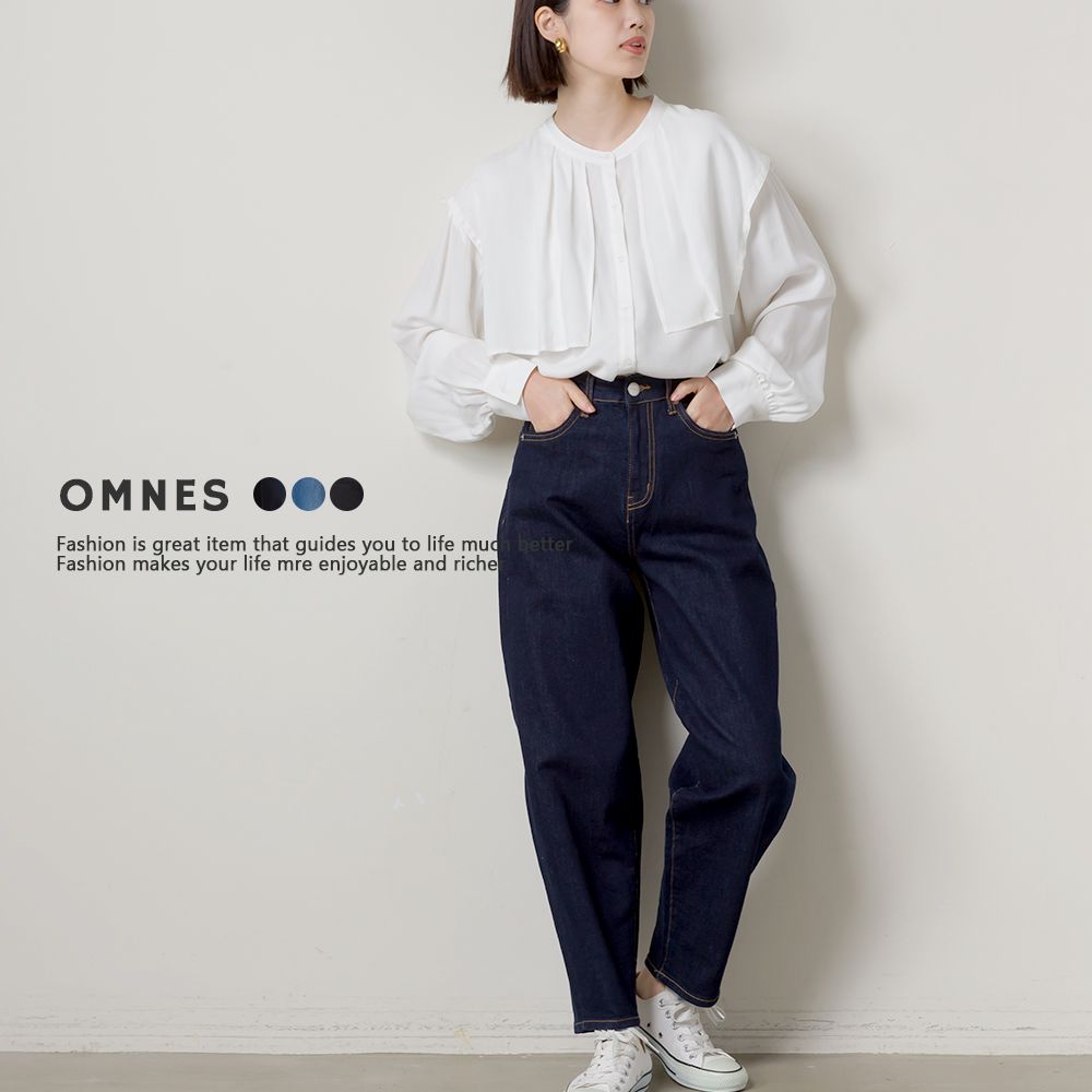 日本 OMNES - 舒適彈性百搭牛仔褲-深藍