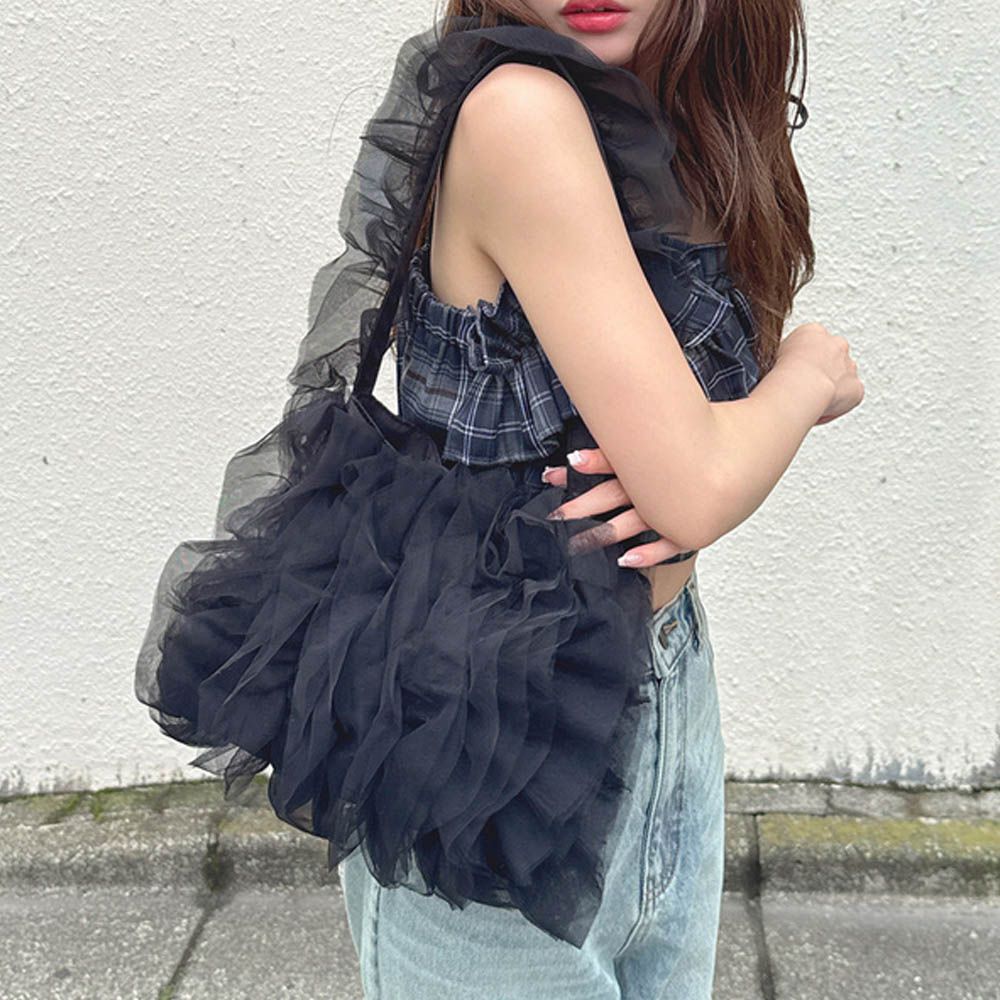 華麗澎澎魅力薄紗肩背包-黑 (F)