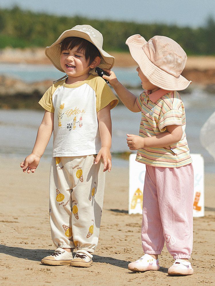 寬鬆束口防蚊褲/空調褲-兔子與小花-粉色