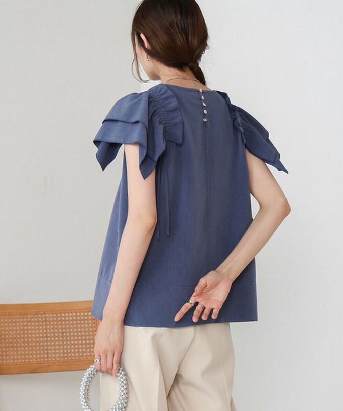 日本 Bab - 浪漫層次感荷葉短袖上衣-淺藍 (M)