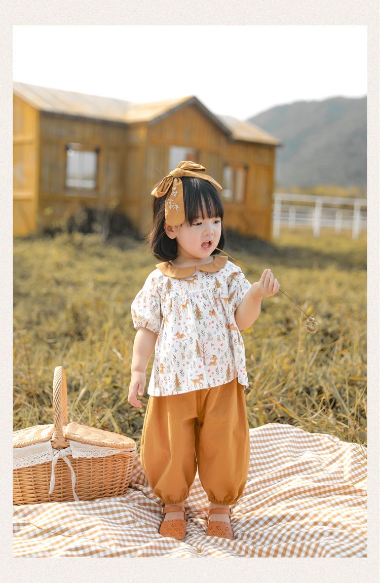 森林系寬寬束口長褲-咖啡色