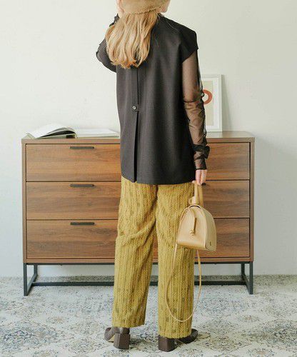 日本 Bou Jeloud - 蕾絲雕花垂墜寬褲-軍綠