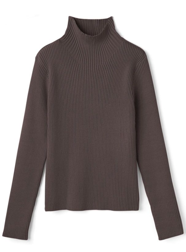 日本 GRL - 立領顯瘦彈性羅紋長袖上衣-皇家藍