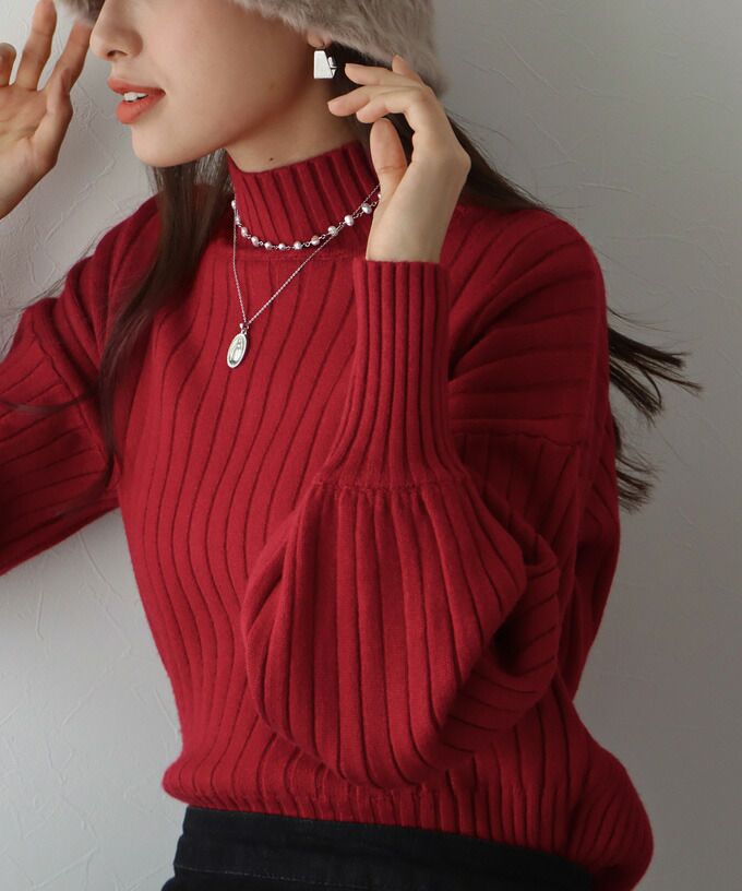 日本 BLUE EAST - 百搭坑條立領針織毛衣-水藍