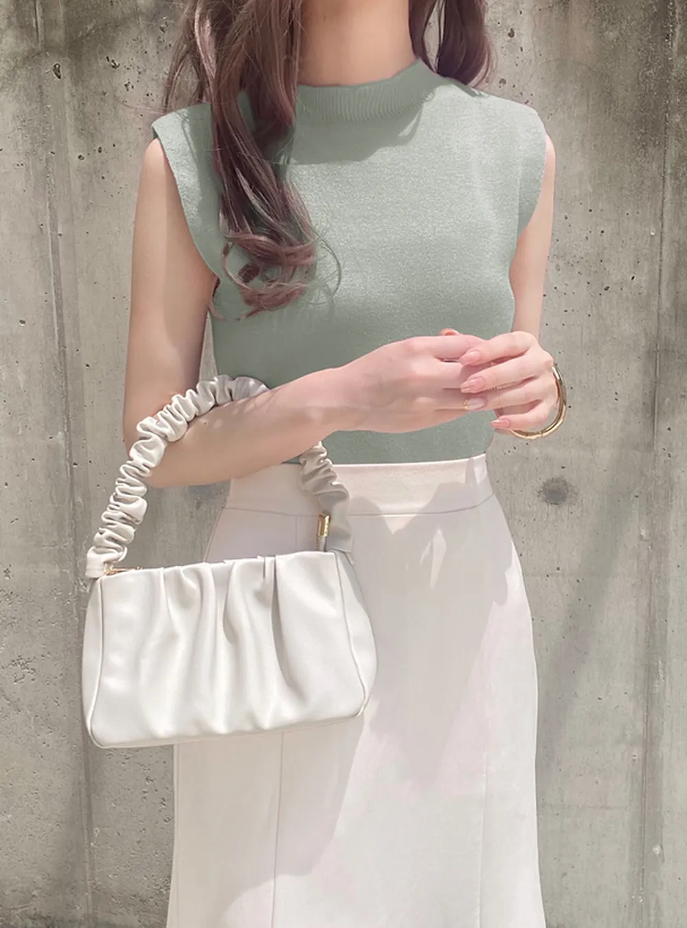 日本 GRL - 彈性薄針織顯瘦無袖上衣-天使白