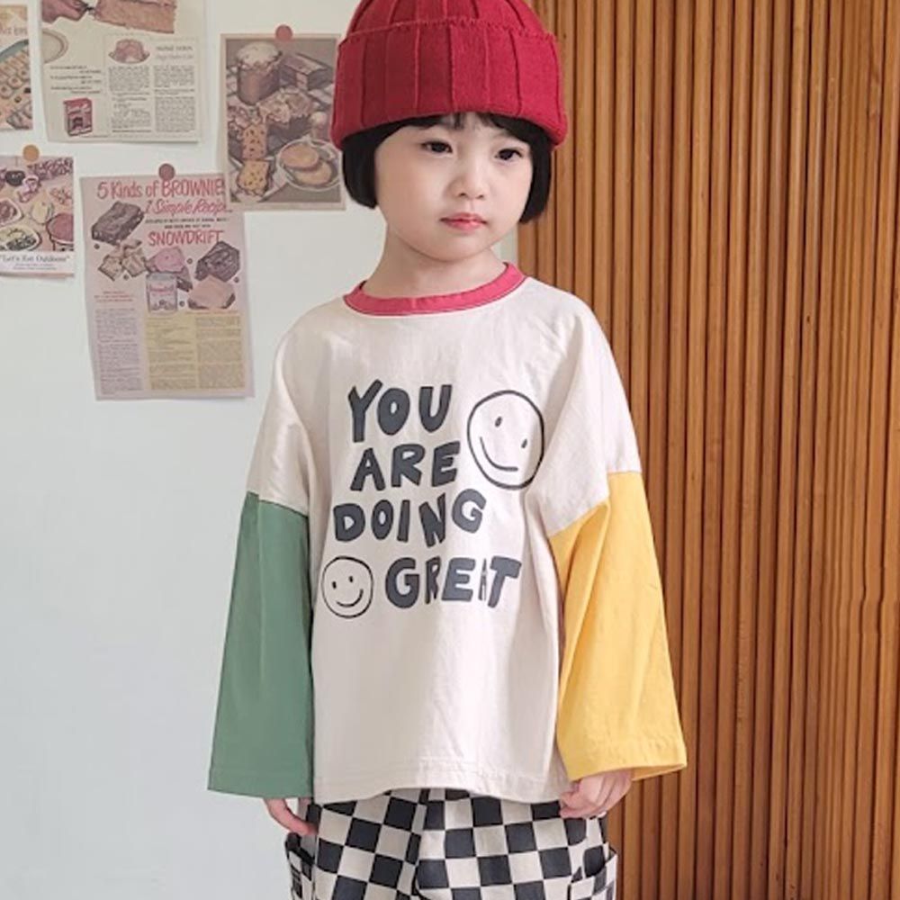 韓國 The Funny - 字母印撞色長袖上衣-綠X紅X黃