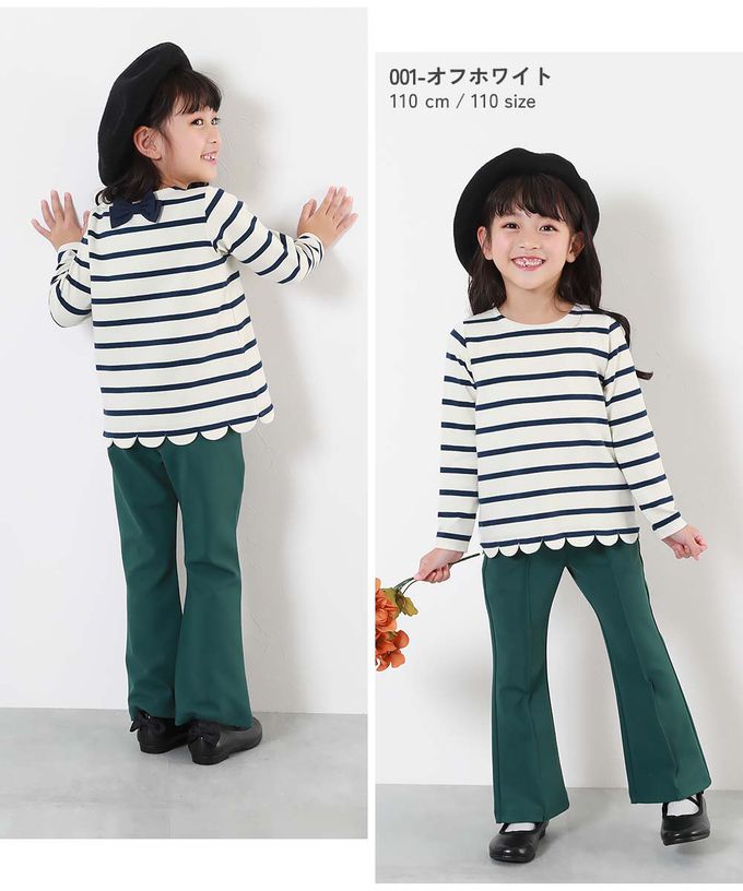 日本 devirock - 可愛扇形蝴蝶結條紋長袖上衣-莓果