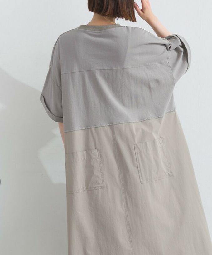 日本 Lupilien - 異素材撞色學院風俐落短袖洋裝-海軍藍