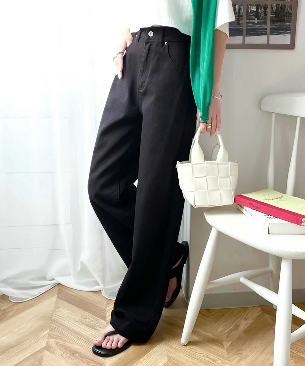 日本 Classical Elf - 熱銷必收！純棉厚磅顯瘦美腳寬褲-丹寧藍