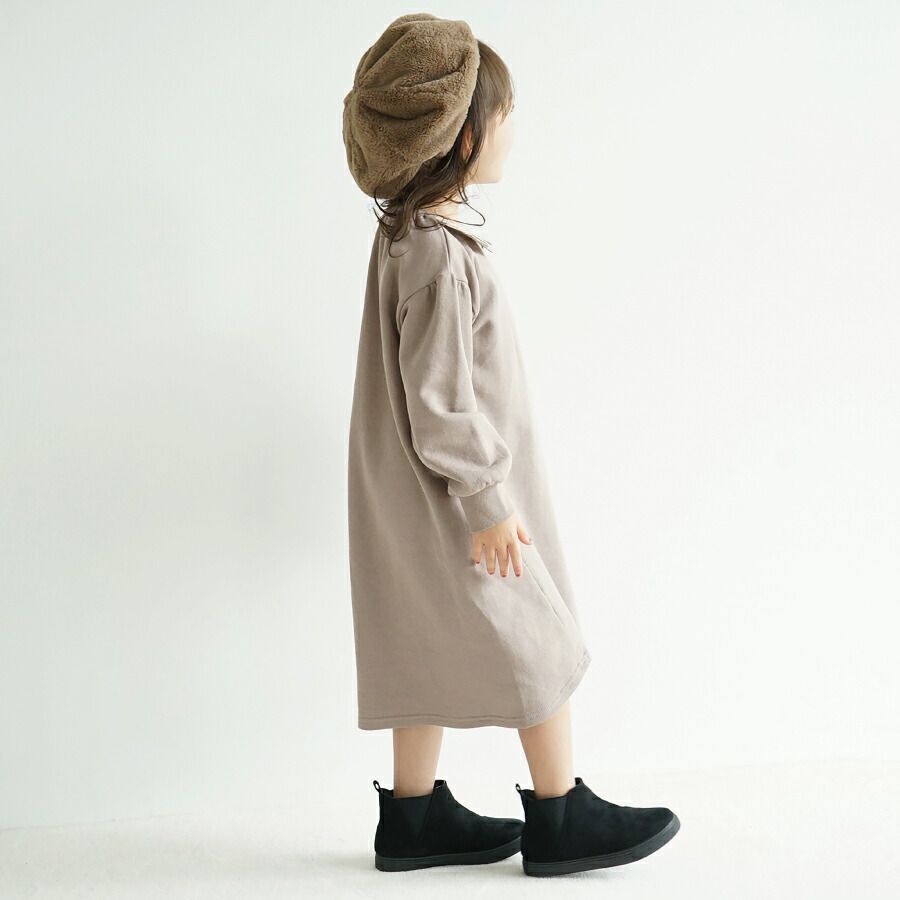 日本 evercloset - 浪漫花朵領刷毛長袖洋裝-薰衣草