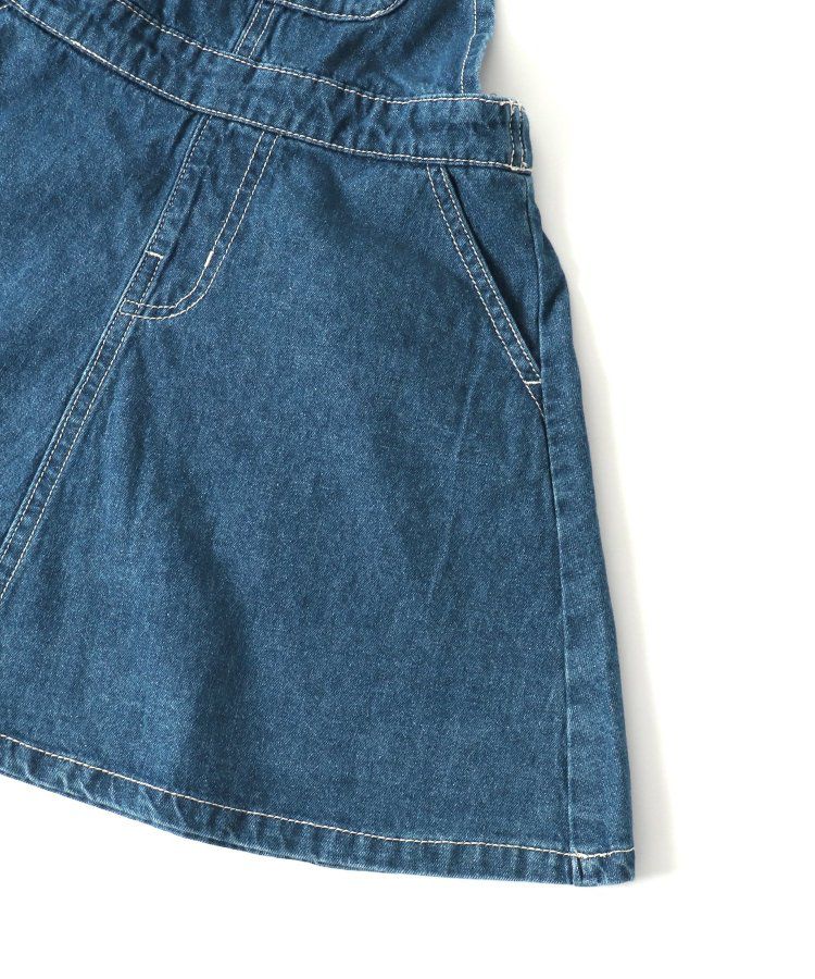 日本 BREEZE - 多口袋厚磅吊帶A字牛仔裙-海軍藍