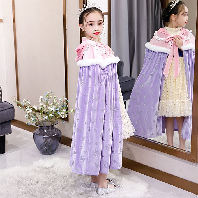 冰雪女王保暖印花斗篷-紫色