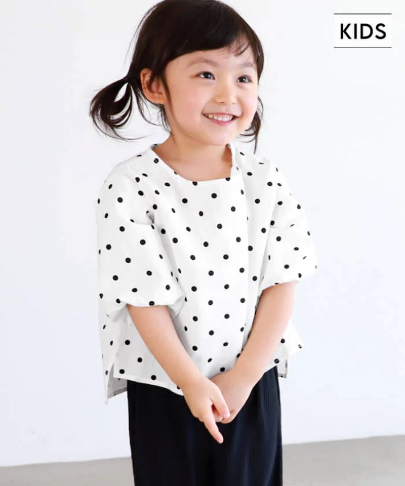 日本 COCA - 純棉澎澎袖短袖上衣-小孩-黑白點點