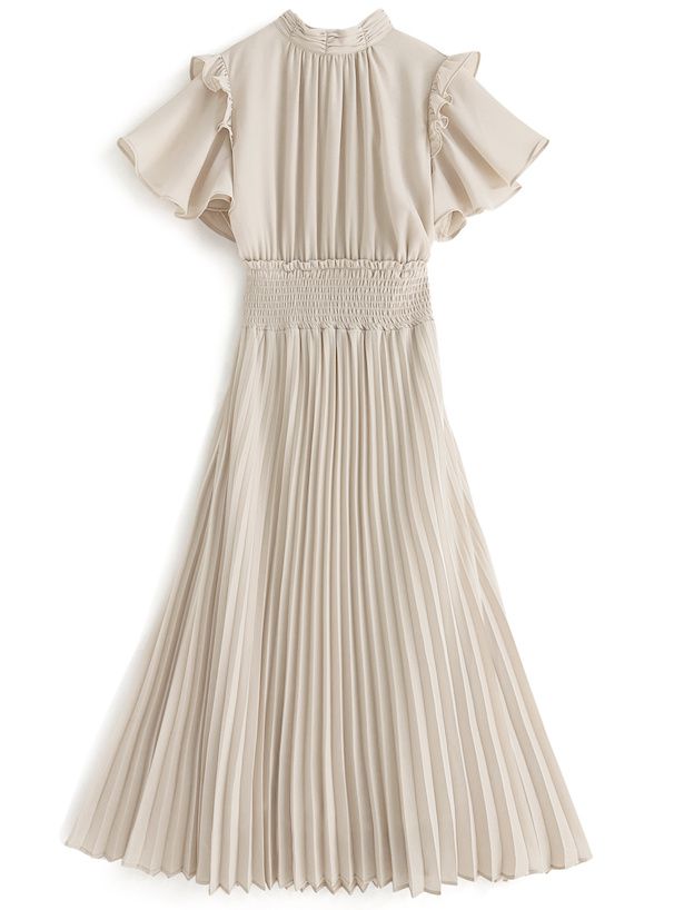 日本 GRL - 甜美時光收腰百摺短袖洋裝-黑